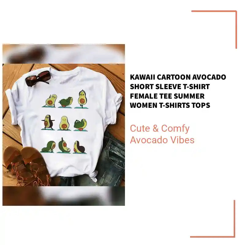 Kawaii Cartoon Avocado Short Sleeve T-shirt Female Tee Summer Women T-shirts Tops by@Outfy