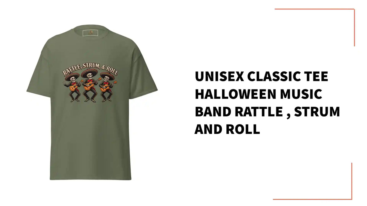 Unisex classic tee Halloween music band Rattle , Strum and Roll by@Outfy