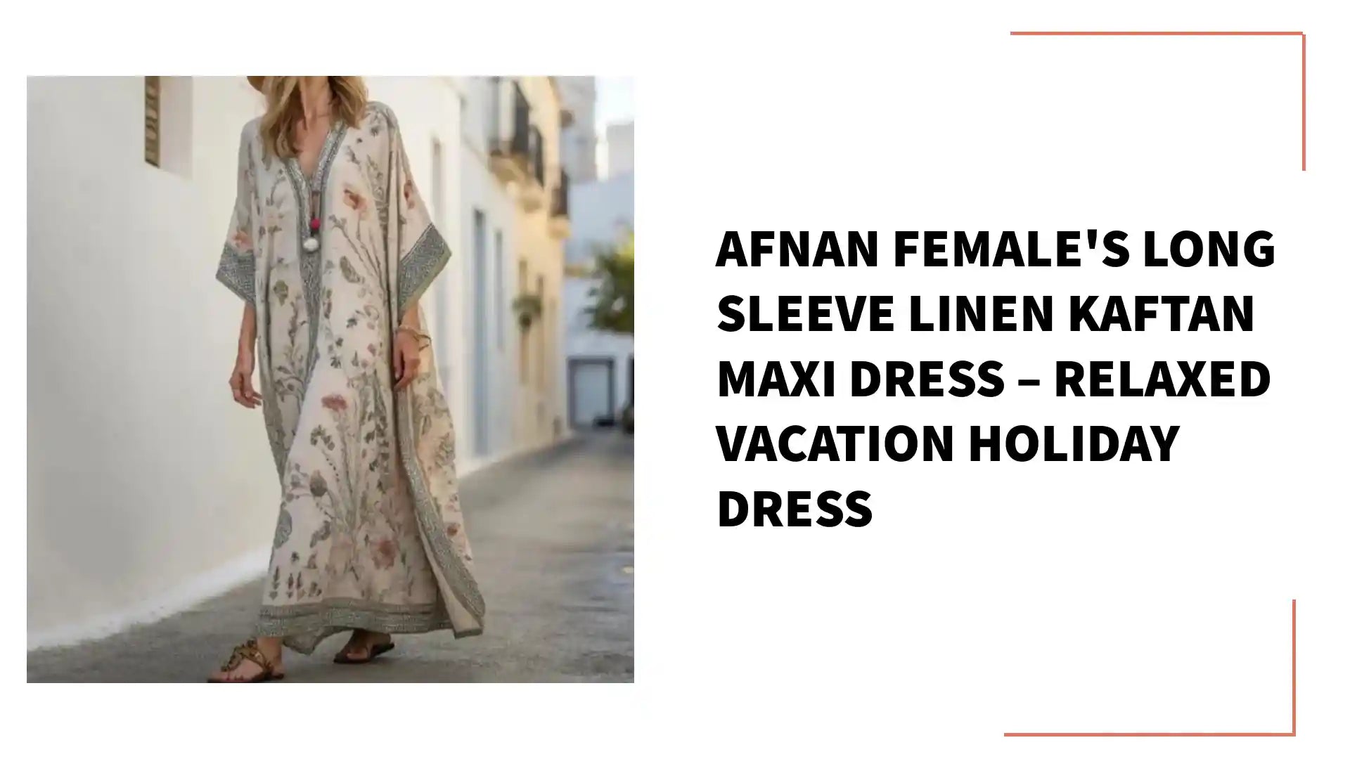 Afnan Female's Long Sleeve Linen Kaftan Maxi Dress &ndash; Relaxed Vacation Holiday Dress by@Outfy