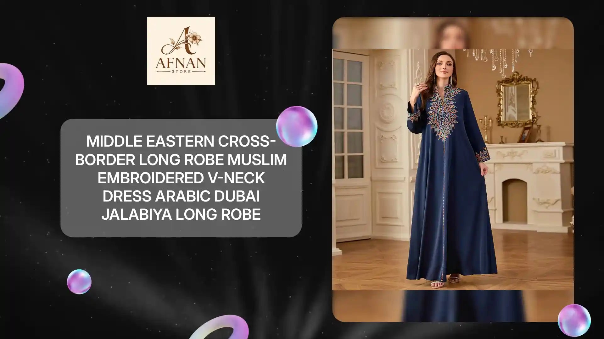 Middle Eastern Cross-border Long Robe Muslim Embroidered V-neck Dress Arabic Dubai Jalabiya Long Robe by@Outfy