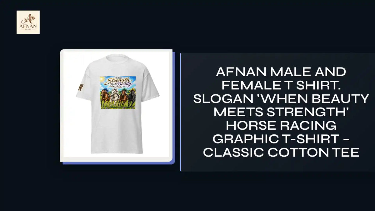 Afnan Male and Female T shirt. Slogan 'When Beauty Meets Strength' Horse Racing Graphic T-Shirt &ndash; Classic Cotton Tee by@Outfy