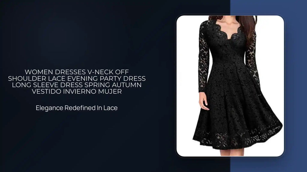 Women Dresses V-Neck Off Shoulder Lace Evening Party Dress Long Sleeve Dress Spring Autumn Vestido Invierno Mujer by@Outfy