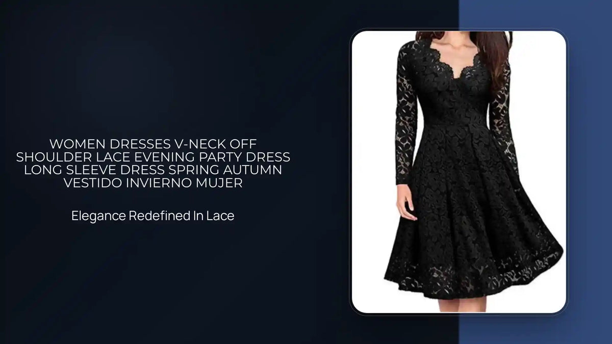 Women Dresses V-Neck Off Shoulder Lace Evening Party Dress Long Sleeve Dress Spring Autumn Vestido Invierno Mujer by@Outfy