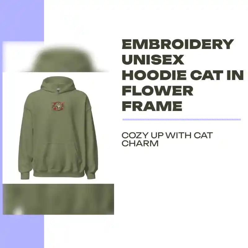 Embroidery Unisex Hoodie Cat in flower frame by@Outfy