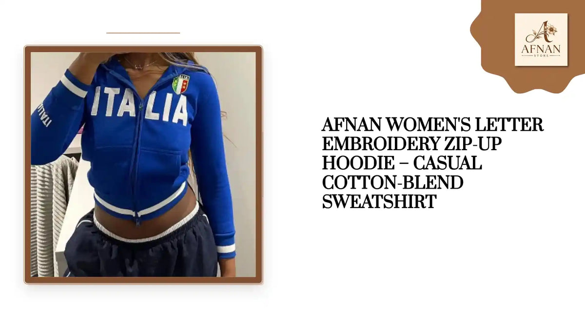 Afnan Women's Letter Embroidery Zip-Up Hoodie &ndash; Casual Cotton-Blend Sweatshirt by@Outfy
