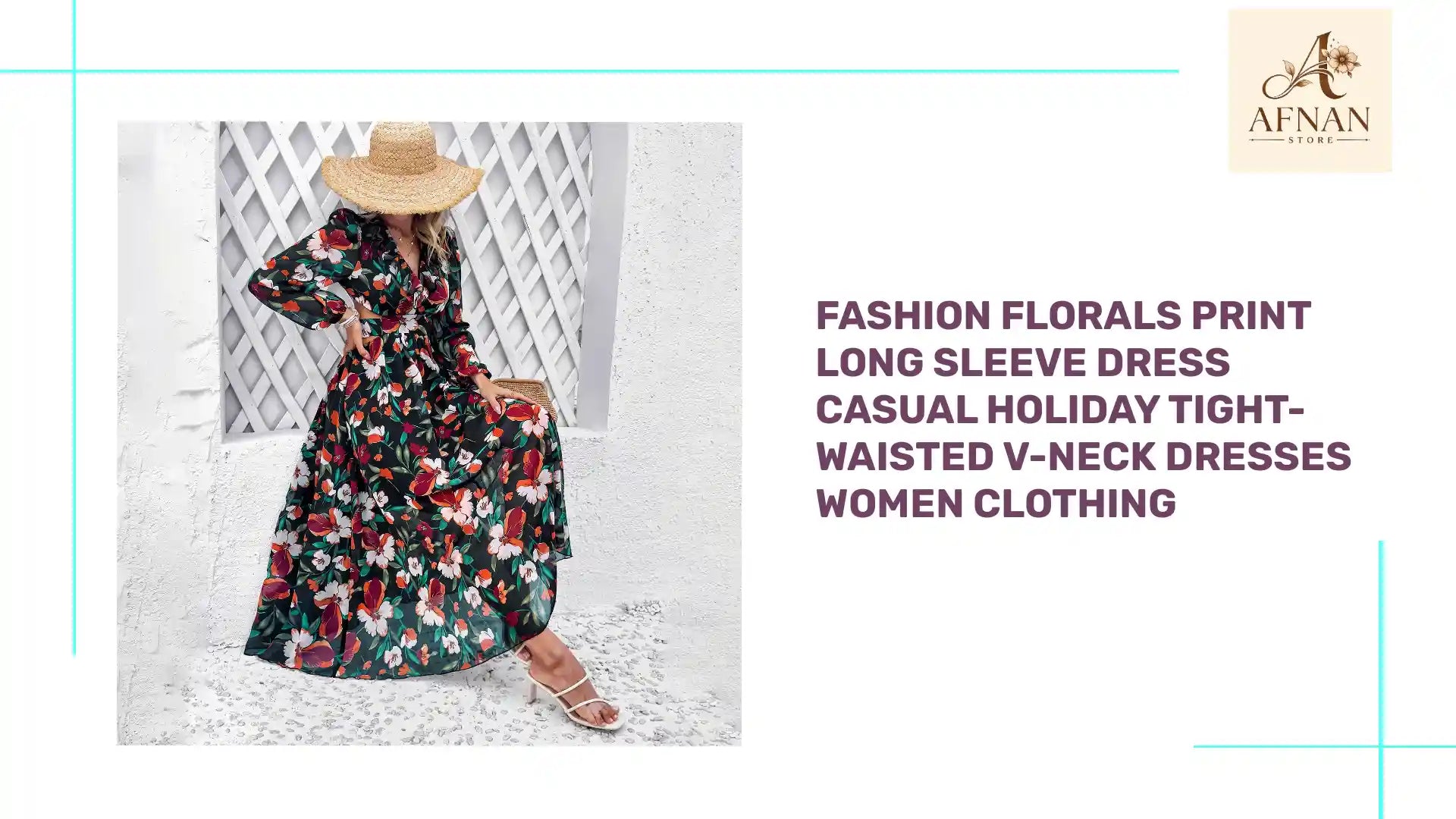 Fashion Florals Print Long Sleeve Dress Casual Holiday Tight-waisted V-neck Dresses Women Clothing by@Outfy