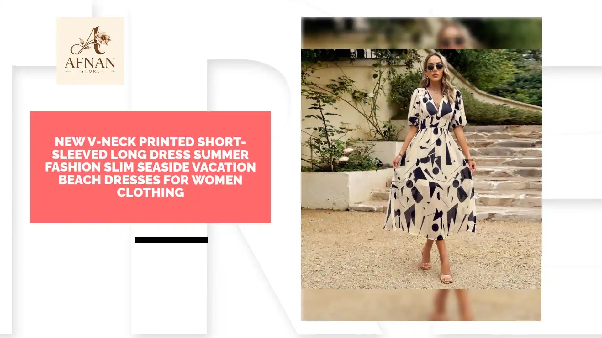 New V-neck Printed Short-sleeved Long Dress Summer Fashion Slim Seaside Vacation Beach Dresses For Women Clothing by@Outfy