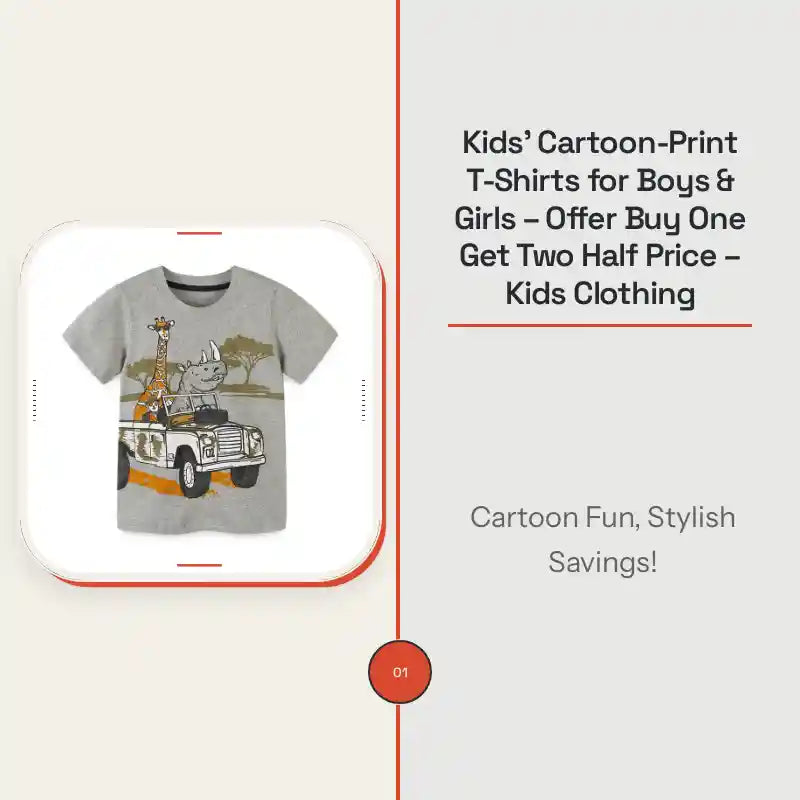 Kids' Cartoon-Print T-Shirts for Boys &amp; Girls &ndash; Offer Buy One Get Two Half Price &ndash; Kids Clothing by@Outfy