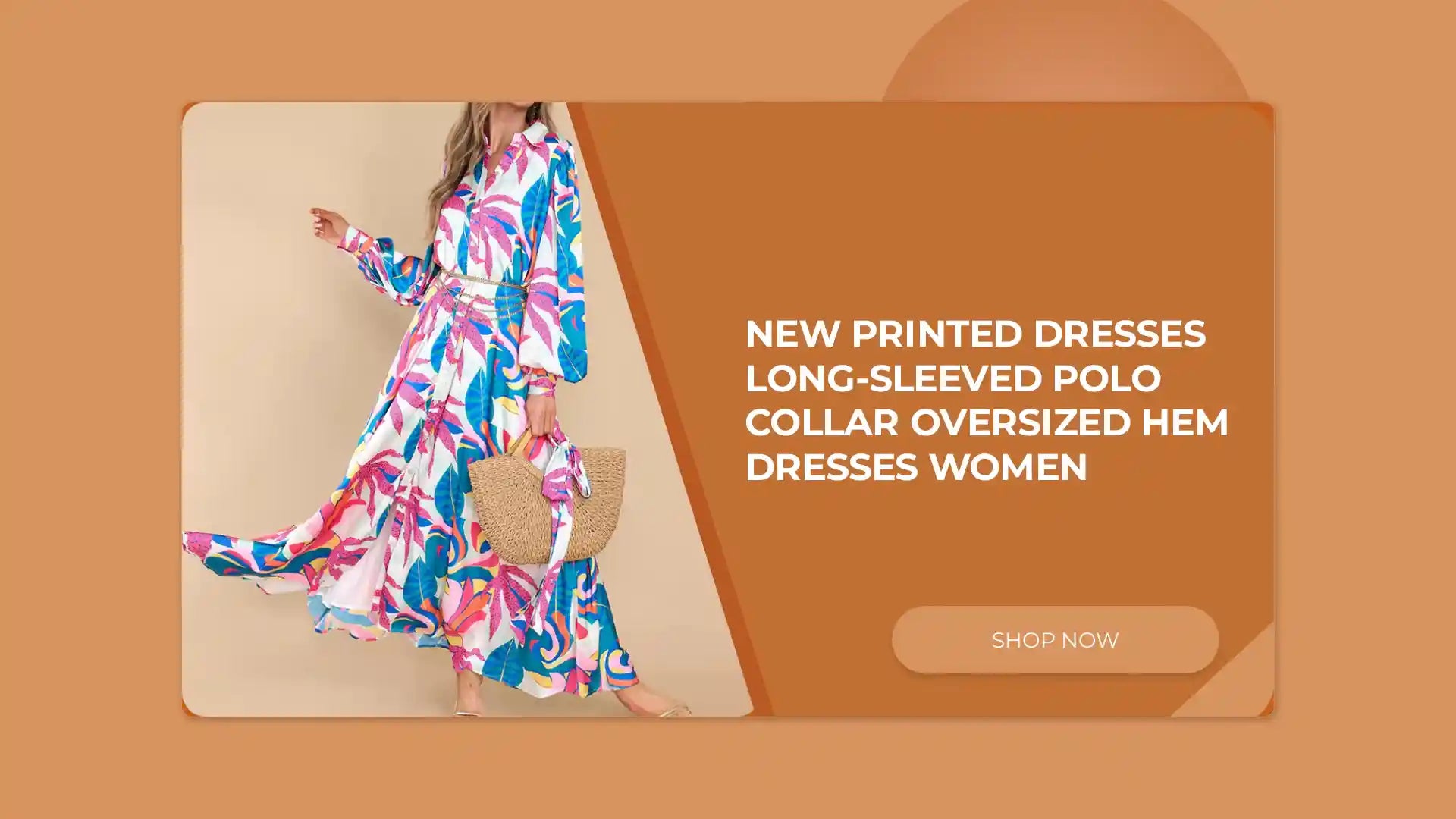 New Printed Dresses Long-sleeved Polo Collar Oversized Hem Dresses Women by@Outfy