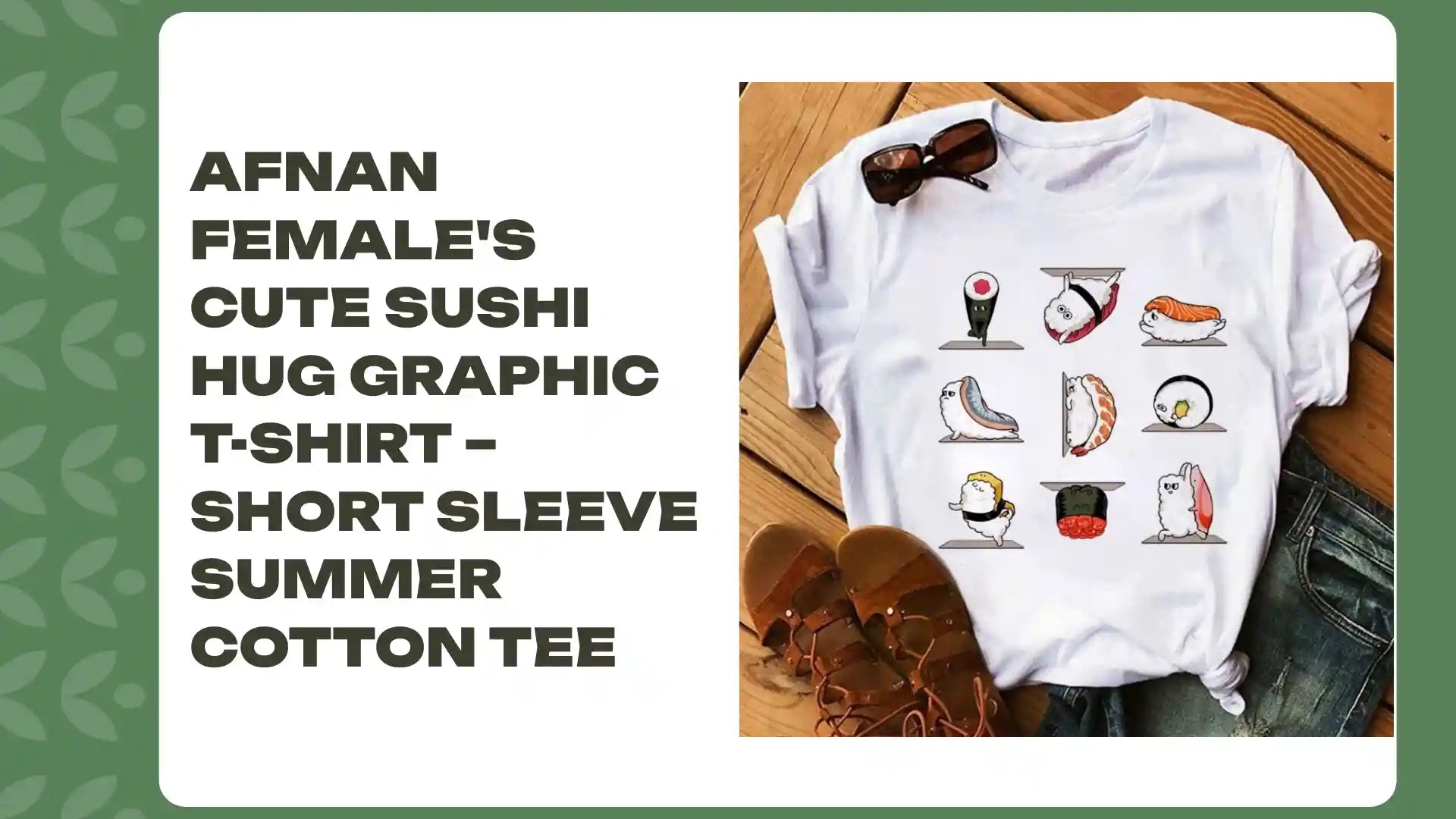 Afnan Female's Cute Sushi Hug Graphic T-Shirt &ndash; Short Sleeve Summer Cotton Tee by@Outfy