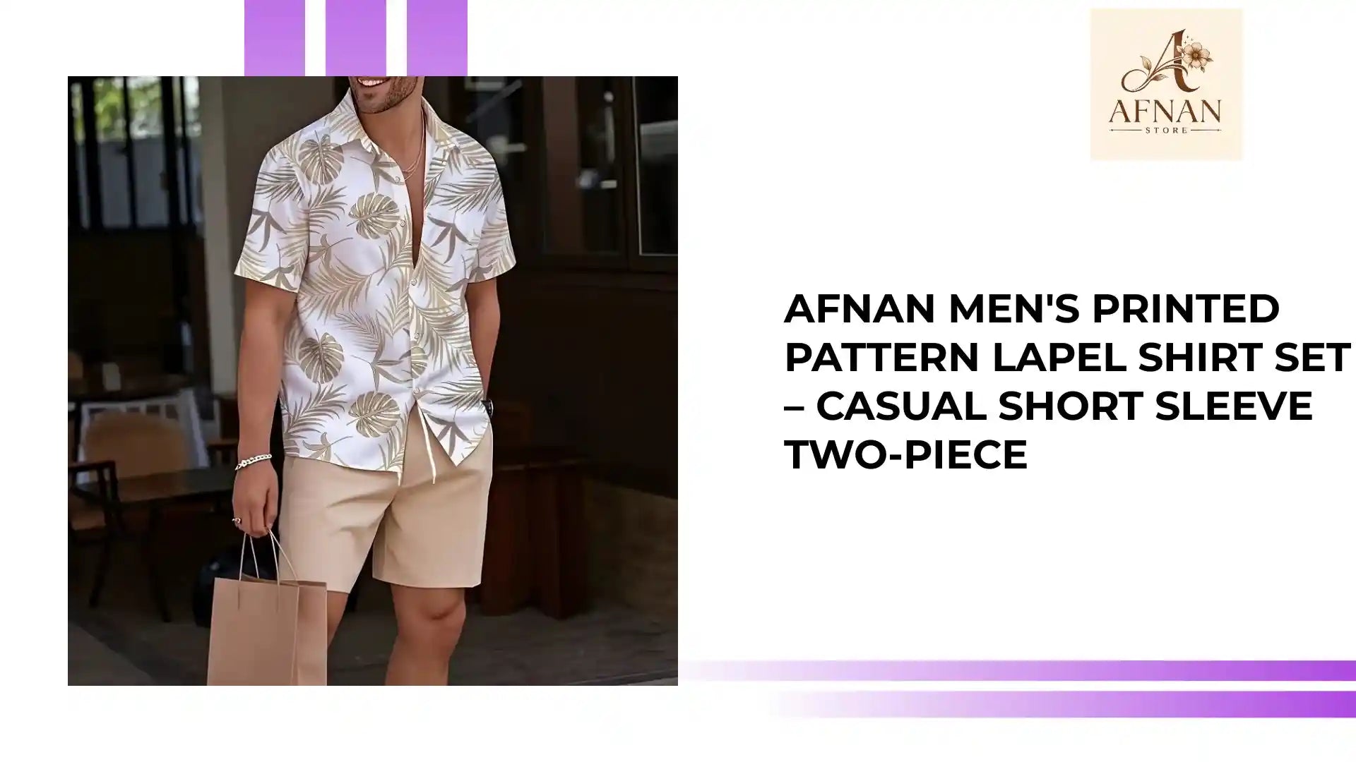 Afnan Men's Printed Pattern Lapel Shirt Set &ndash; Casual Short Sleeve Two-Piece by@Outfy
