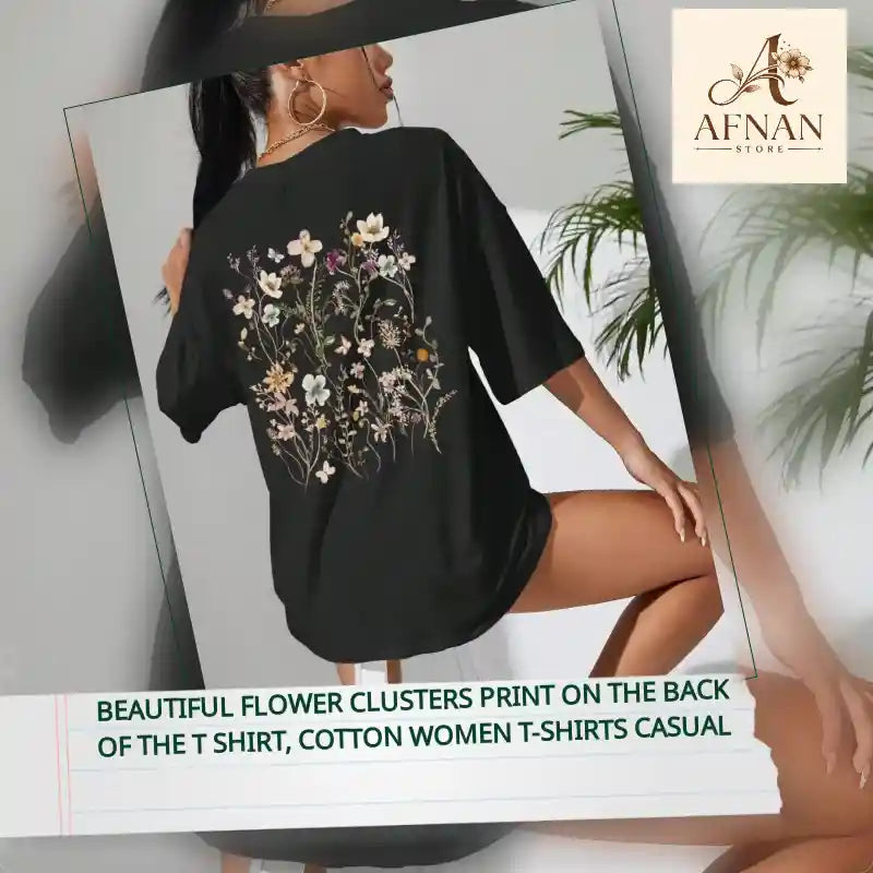 Beautiful Flower Clusters Print on the back of the T shirt, Cotton Women T-shirts Casual by@Outfy
