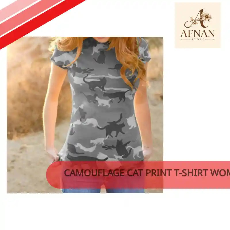 Camouflage cat print T-shirt women by@Outfy