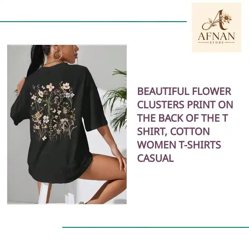 Beautiful Flower Clusters Print on the back of the T shirt, Cotton Women T-shirts Casual by@Outfy